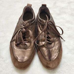 Vionic Willa Leather Sneakers Women 9 Bronze Metallic Suede Lace Up Comfort Shoe